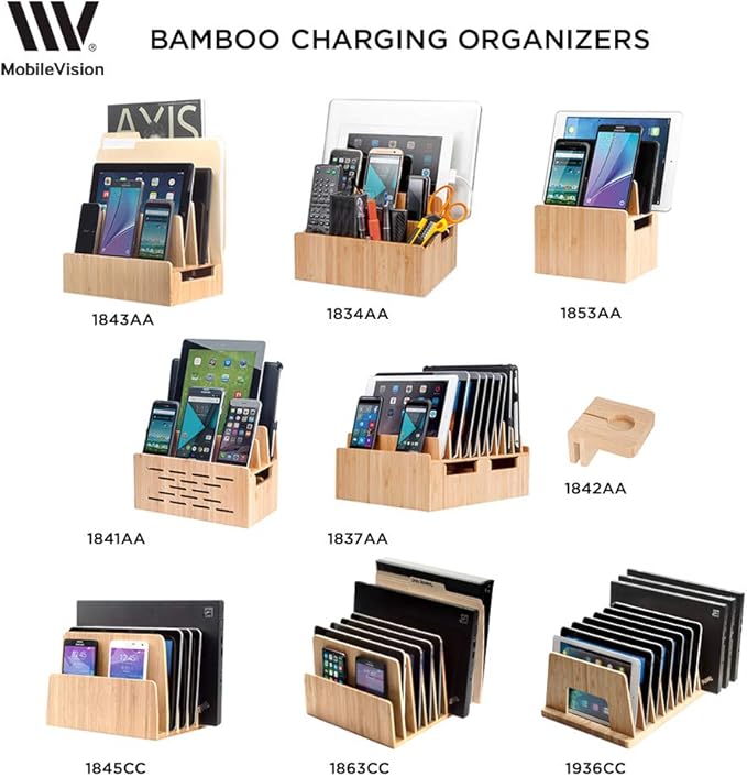 MobileVision Slim Bamboo Charging Station & Compatible Adapter for Apple Watch Multi Device Organizer, Smartphones, Tablets, Laptops & More