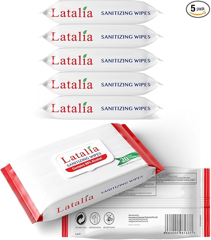 Hand Wipes | 80% Alcohol Hand Sanitizer Wipes for Hands & Face Moisturizing, Gentle, Convenient and Fragrance Free (Pack of 5, 20 Counts)