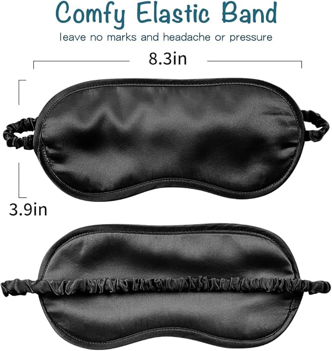 LULUSILK Mulberry Silk Sleep Eye Mask Blindfold with Elastic Strap Headband, Soft Eye Cover Eyeshade for Night Sleeping, Travel, Nap(Black), Pack of 1