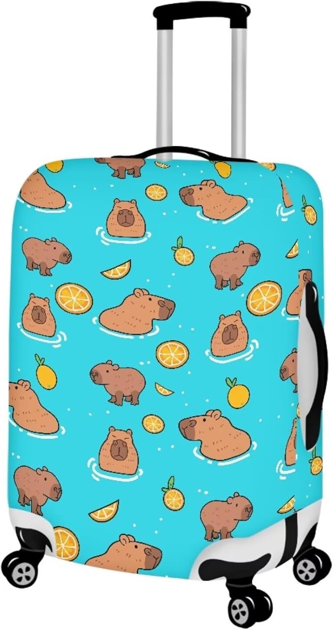 Capybara Suitcase Cover Elastic Luggage Covers for Suitcase Fit 22-25 Inch, Zip Closure Baggage Case Anti-Scratch Luggage Covers Protector Cute Cartoon Animal Baggage Cover