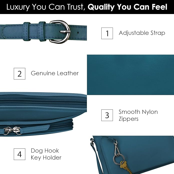 ili New York Genuine Leather Crossbody Bags for Women - Premium RFID Blocking Shoulder Bag Organizer with Adjustable Strap