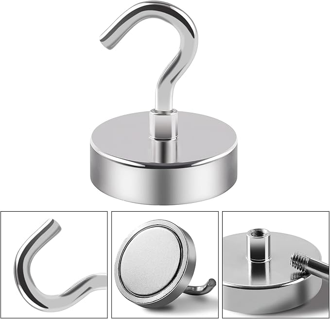 DIYMAG 6 Packs Magnetic Hooks,170 Lb Heavy Duty Neodymium Magnets for Refrigerator, Strong Cruise Ship Essentials Hook for Hanging, Magnetics Hanger for Grill