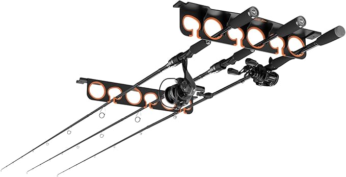 KastKing SafeGuard Fishing Rod Holder for Garage, Wall or Ceiling Mounted Fishing Rod Rack Storage Organizer, Fishing Pole Holder Holds 6 Rods or Combos in Less Than 18 Inches