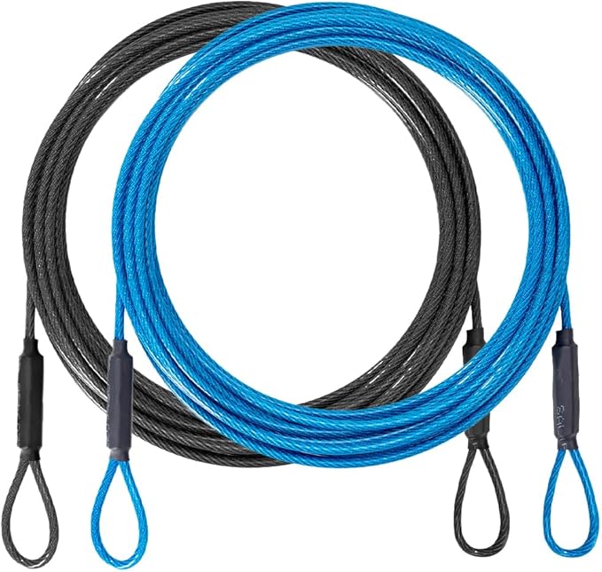 3.3mm (1/8 Inch) Outdoor Travel Stainless Steel Security Cable-6ft Luggage Lock Safety Wire Flexible Steel Wire Rope with Double Loop Safety for Luggage, Bike, Lock(Black+Blue, 6ft-(2Pack)