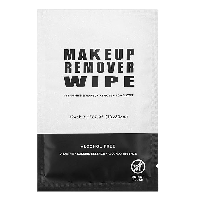 200 Count Makeup Remover Wipes Individually Wrapped Makeup Wipes Bulk Face Cleansing Wipes,Individual Wet Wipes, Travel Towelette Makeup Remover Cloth for Face Cleansing Skin Care Remove Makeup(Black)