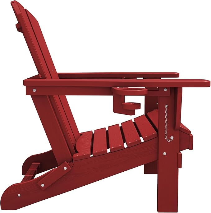 SERWALL Adirondack Chair with Cup Holders - Composite Adirondack Chairs Set of 4 HDPE Outdoor Chairs All Weather Use- Dark Red