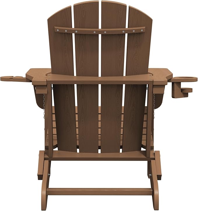 SERWALL Adirondack Chair with Cup Holders - Composite Adirondack Chairs Set of 8 HDPE Outdoor Chairs All Weather Use- Brown