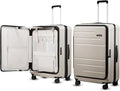 LUGGEX Checked Suitcase Top Opening, FLT Expandable Polycarbonate Hard Shell Suitcase with Wheels (FLO-Lite, Beige, 28 Inch, 105L-115L)