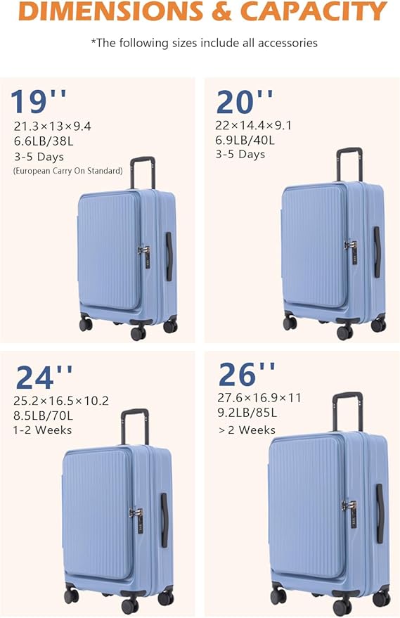 HotWay 26 Inch Expandable Checked Luggage with Cup Holder, Hardside TSA Approved Luggage with Spinner Wheels, Top Opening Suitcase For Travel, Black