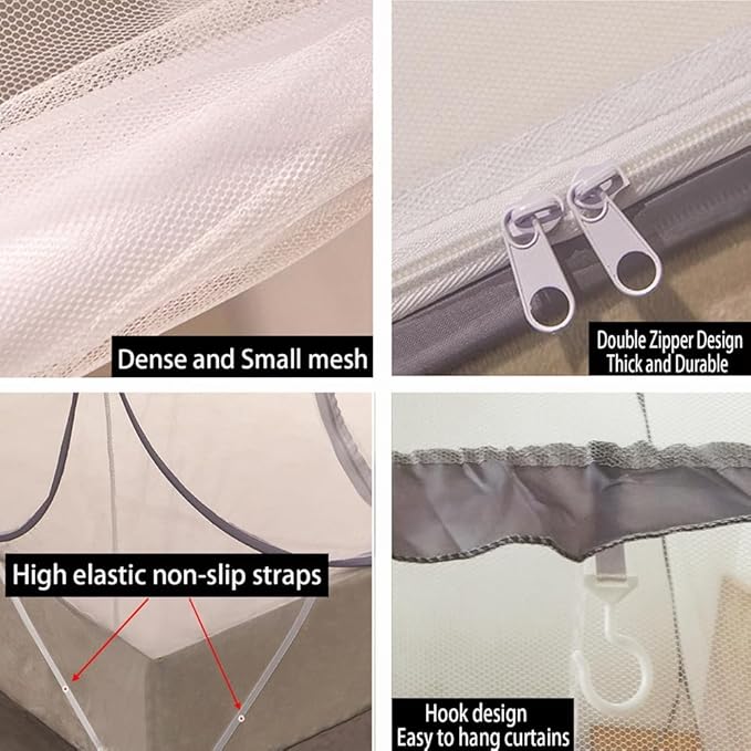 Pop-Up Mosquito Net Tent for Beds Portable Folding Canopy with Net Bottom, Fits Twin to King Size 79x71x59inch, Easy Install Wash for Baby Adults, Indoor Outdoor Use (Gray-King Bed)