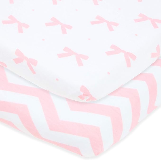 Travel Crib Fitted Sheets Compatible With Guava Lotus, Baby Bjorn, Dream on Me Travel Crib Light Playard – Fits Perfectly on 24 x 42” Mattress Without Bunching Up – Snuggly Soft Jersey Cotton – 2 Pack