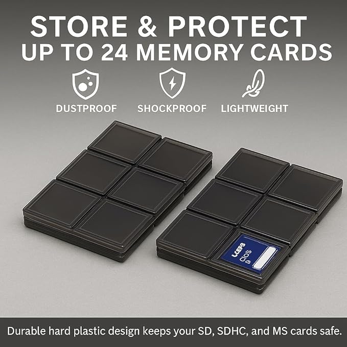 Acuvar 24 Slot SD/SDHC Memory Card Hard Plastic Case – Durable ABS Portable SD Card Storage Box Organizer, Protective Hard Shell SD Card Carrying Case for Photographers, Anti-Shock & Waterproof