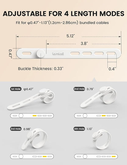 10Pack Silicone Cable Ties Cord Organizer - Lamicall Elastic Wire Ties Management, Travel Must Haves, Halloween Desk Home Office Workspace Accessories, Dorm Room Essentials, White Cable Keeper