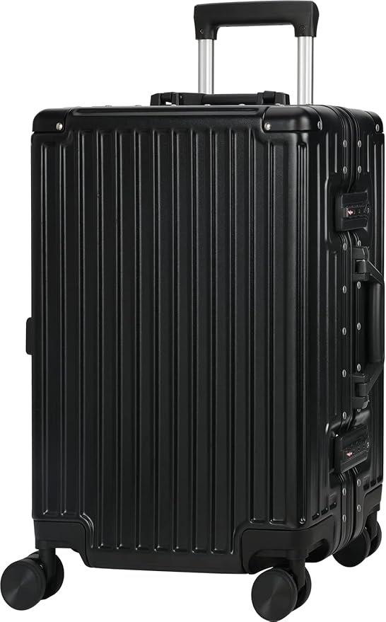 AnyZip Luggage Aluminium Frame Suitcase PC ABS Hard Shell TSA Lock No Zipper 24In Black