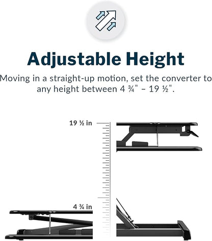 Vari VariDesk Essential Vertical Lift 30 Inch Standing Desk Converter - Compact Home Office Workstation for Laptop or Monitor + Keyboard Tray - Delivers Fully Assembled (Black)