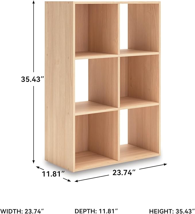Signature Design by Ashley Piperton 3-Tier Floor Standing 6 Cube Organizer for Living Room, Wood, Works with 10.5" W x 10.5" D x 11" H Storage Bin (Sold Separately), Light Brown