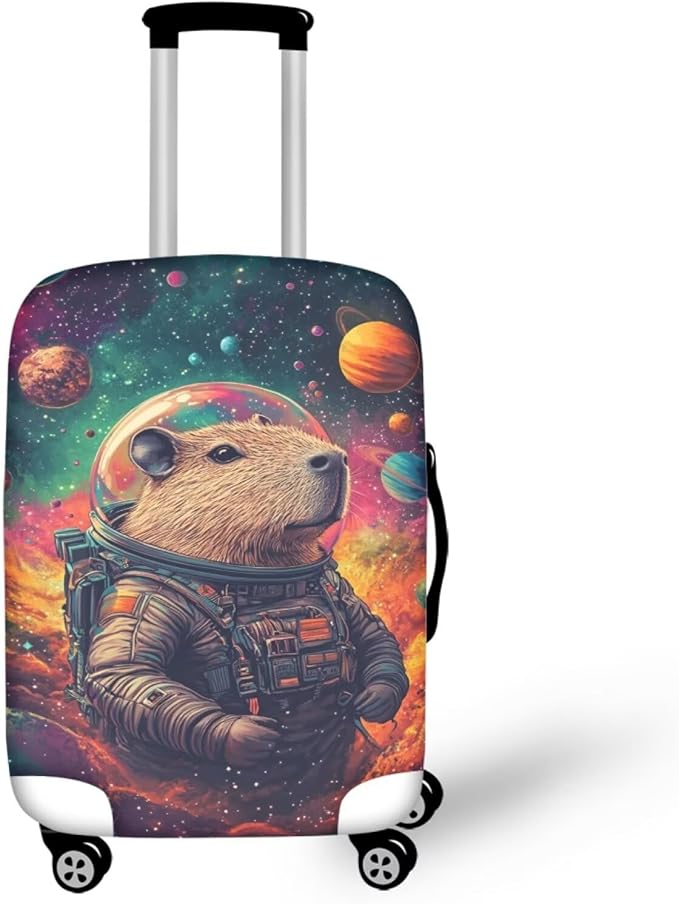 Cute Capybara Suitcase Cover Fit 18-21 Inch Anti-Scratch Washable Spandex Travel Luggage Covers for Suitcase Solar System Planet Travel Essential Baggage Case Protector