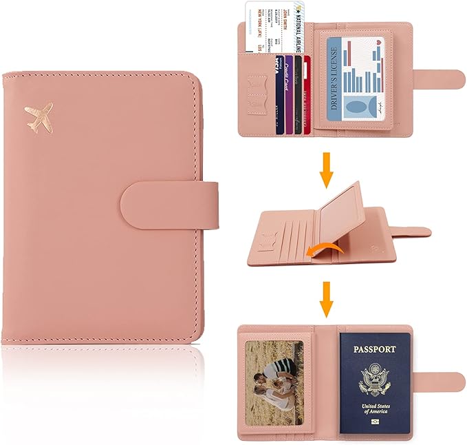 Melsbrinna Rfid Passport Holder for Travel women/Men, Cute Passport Wallet Rfid Blocking Card Slots, Rfid Passport Cover/CaseTravel Wallet, Passport Book Holder (1, Pink)