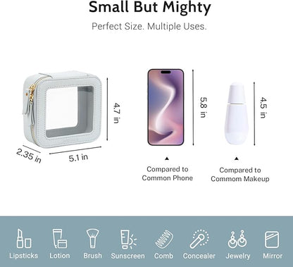 Aveniee Mini Clear Makeup Bag, Small Cosmetic Bags Travel Toiletry Pouch Organizer, TSA Approved Make up Case with Zipper, Car Bag for Essentials,Blue