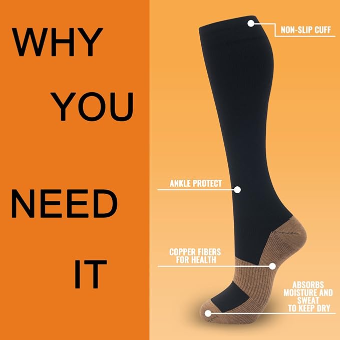 fenglaoda 8 Pairs Compression Socks for Men & Women 20-30 mmHg Knee High Nurse Pregnant Running Medical and Travel Athletic
