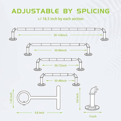 1-Inch Black Curtain Rod - 168 to 240 Inch Windows, Industrial Duct, Indoor/Outdoor, Ceiling or Wall Mount