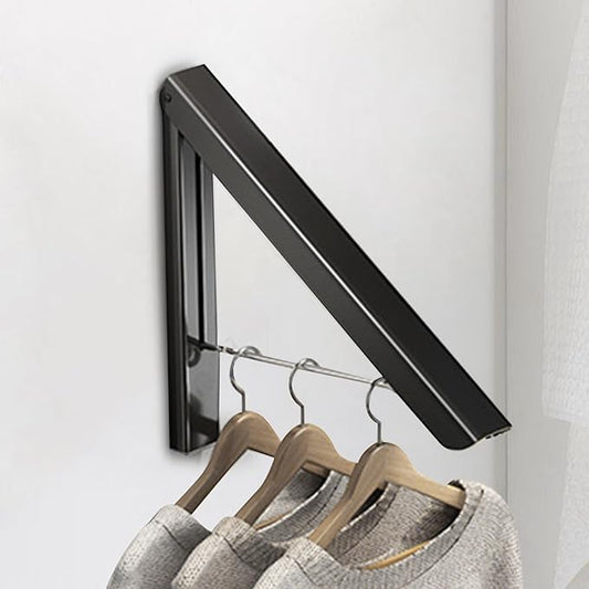 Retractable Clothes Drying Rack,Space Saver Wall-Mounted Retractable & Foldable Clothes Hanger for Laundry Room,Bedroom,Closet Storage Organization (1pcs, Black)