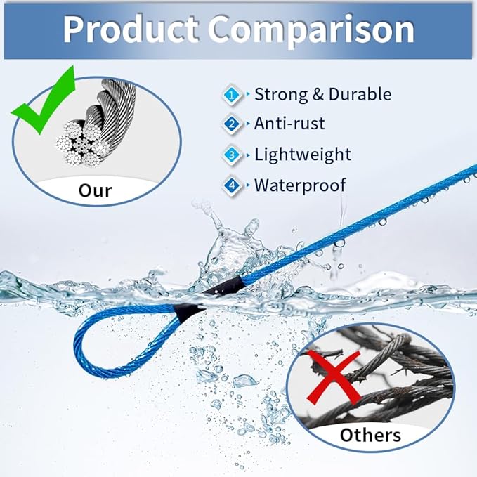 3.3mm (1/8 Inch) Outdoor Travel Stainless Steel Security Cable-6ft Luggage Lock Safety Wire Flexible Steel Wire Rope with Double Loop Safety for Luggage, Bike, Lock(Black+Blue, 6ft-(2Pack)