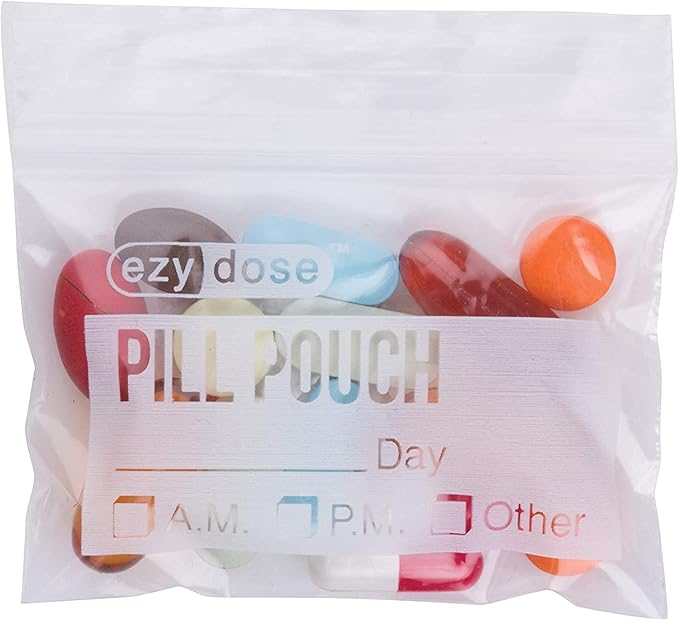 EZY DOSE Disposable Pill, Vitamin, and Medicine Organizer Pouches, Zippered Seal Bags, Pocket Sized and Travel Friendly, Easy to Use, 100 Count, BPA Free