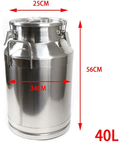 DONSU Stainless Steel Milk Transport Cans Stainless Steel Milk Can Vintage Silicone Bucket Wine Pail Liquid Storage (40L)