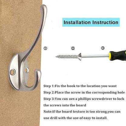 IBosins 30 Pack Heavy Duty Dual Coat Hooks Wall Mounted with 60 Screws Retro Double Hooks Utility Silvery Hooks for Coat, Scarf, Bag, Towel, Key, Cap, Cup, Hat