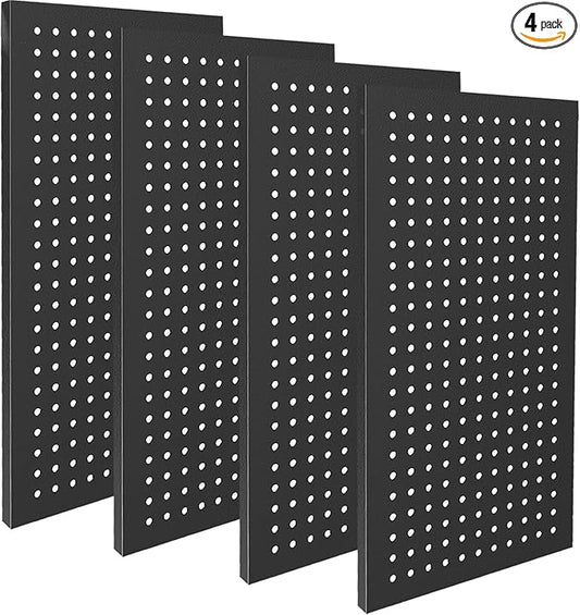 4 Pack Metal Pegboard Panels 24" x 12" Black Heavy Duty Steel Pegboard Wall Organizer, Garage Utility Tools Pegboard Storage System for Workbench, Shop, Shed Modular Peg Board Organizer Board Kit