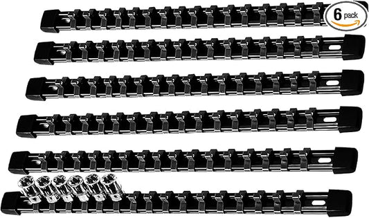 AMM 6-Piece Socket Organizer，1/4 inch Drive ABS Tools-Socket Holder，Heavy Duty Socket Racks，Premium Quality Socket Clip Rail Holder，The best tool trays in the garage