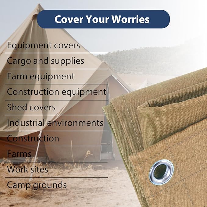 10’x10’ Canvas Tarps Heavy Duty Waterproof Tarpaulins with Aluminum Grommets,UV Resistant, 22Mil Multipurpose Drop Cloth, 14oz Cover Sheet for Outdoor and Indoor Use with Ropes Yellow