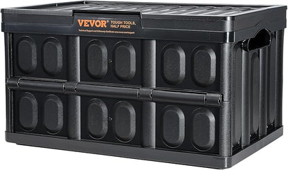 VEVOR 45L Collapsible Storage Bins with Lids 3 Packs, Stackable Utility Crates with Handles, Large Folding Containers for Organizing Tools, Snacks, Books, Food, Drinks, Camping & Transport