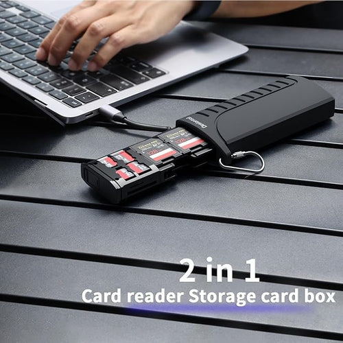 2 in 1 Micro SD Card Reader Case TF Card Holder Carrying Case,Dual Card Reader,Memory Card Organizer Waterproof with OTG,6 TF/4 SD/2 SIM Cards Slots for Computer ipad iPhone/Android Smartphone