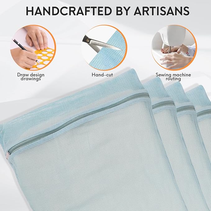 4-Piece Blue Large Durable Organic Cotton Mesh Laundry Bags with Sturdy Zippers and Breathable Mesh are Delicate Laundry Bags for Underwear, Clothes, Pants and Socks