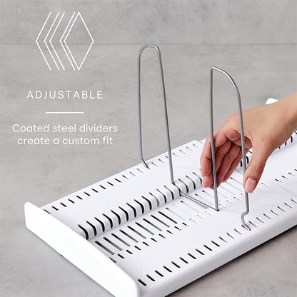 YouCopia StoreMore Expandable Cookware Rack with Tall Steel Wires, 12.5"-22" Wide Adjustable Pan Organizer for Kitchen Cabinet Storage, Premium Edition