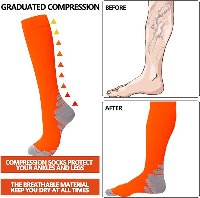 fenglaoda 8 Pairs Compression Socks for Men & Women 20-30 mmHg Knee High Nurse Pregnant Running Medical and Travel Athletic