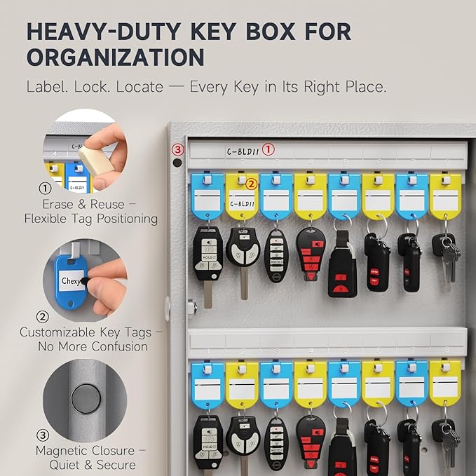 WeHere 48 Key Lock Box Wall Mount, APP Bluetooth/OTP/Wi-Fi Remote/Fixed Code/Key Unlock, Smart Key Cabinet, Key Organizer Holder Box, Key Management Directory for Apartment, Hotel, Office, House
