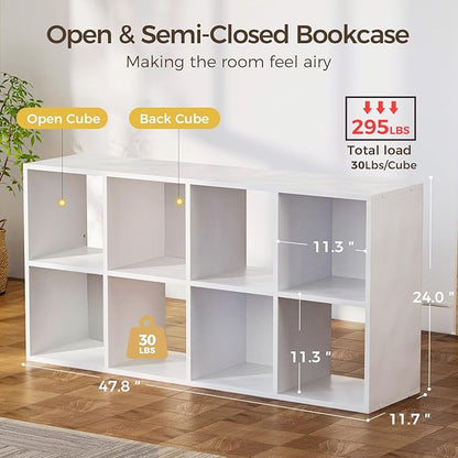 COMHOMA 8 Wood Cube Storage Organizer with Open Back and Removable Back Panels, 11In White Cube Storage Bookshelf, Cubicle Shelf Bookcase for Home Office Bedroom Living Room, Vertical or Horizontal