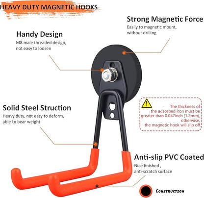 MUTUACTOR Magnetic Hooks,2PCS Storage Magnetic Hooks Heavy Duty Anti-Slide Garage Hanger Magnetic Mounting,Garage Organization for Power Drill,Garden Tools,Hose,Tool Chest,Steel Pegboard,Workshop