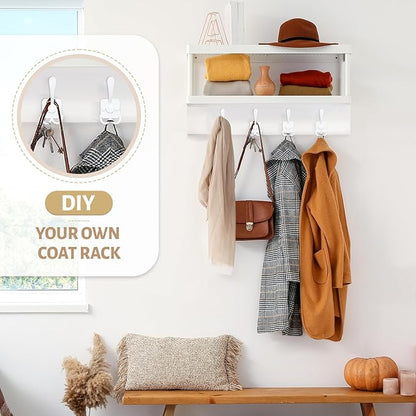 VIS'V 3 Prong Coat Hooks Wall Mount, Metal Self Adhesive Entryway Wall Hooks, 2 Mount Options, White, 4 Pcs