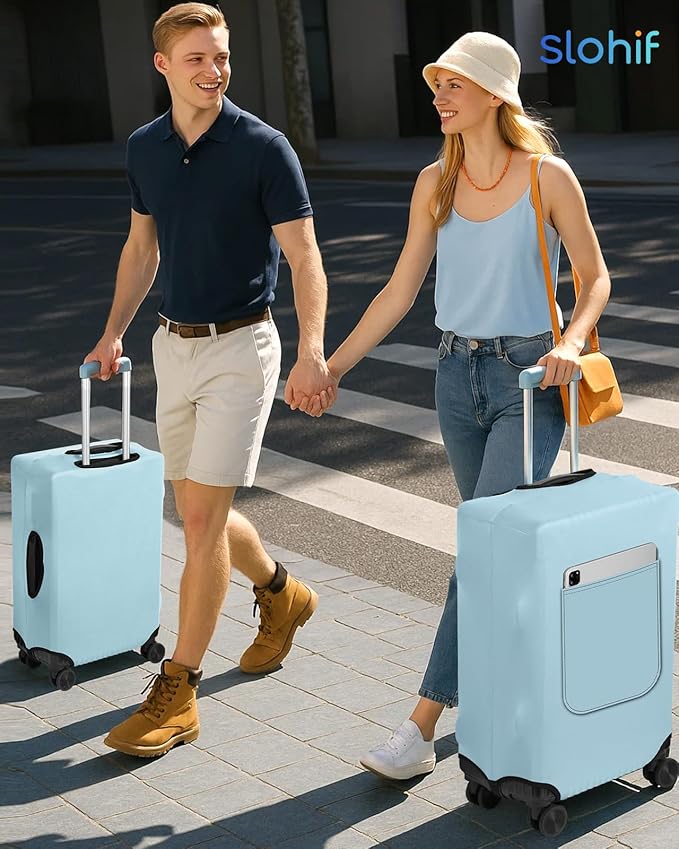 Slohif Luggage Cover for Suitcase Tsa Approved Protector - Luggage Sleeve Suit Case Cover Travel Stretch Large Baggage Case Protective Washable Fit 30-32 Inch Light Blue