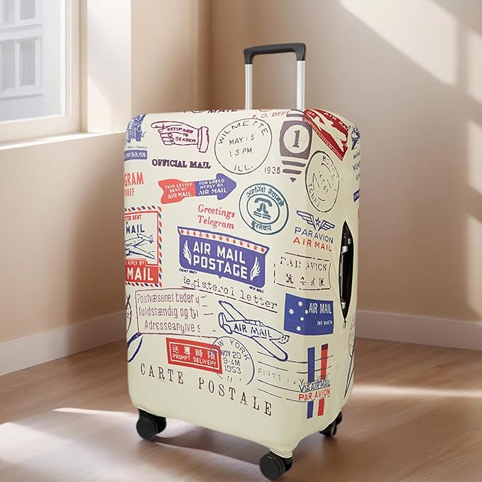 WUJIAONIAO Travel Luggage Cover Baggage Suitcase Cover Protector Skins 18-32 Inch (Stamp pattern A13, L (for 25-28 inch luggage))