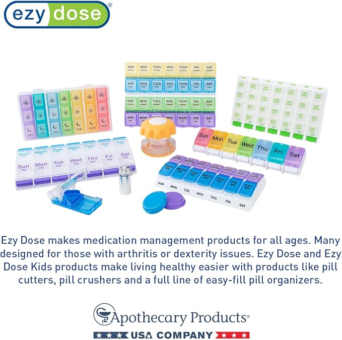 EZY DOSE Moisture-Proof Pill Case, Medicine Planner, Vitamin Organizer Box, Travel-Friendly, Latch-Closure to Secure Contents, 7 Individual Compartments Multiple Sizes with Tight Seal, Medium, Green