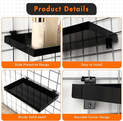 Coume 4 Pcs Grid Panel Display Shelf 11.8 x 7.87 Inch Metal Display Rack Gridwall Shelving Wall Organizer Grid Wall Panels Hanger Accessory for Crafts Room, Garage, Workbench, Office, Retail
