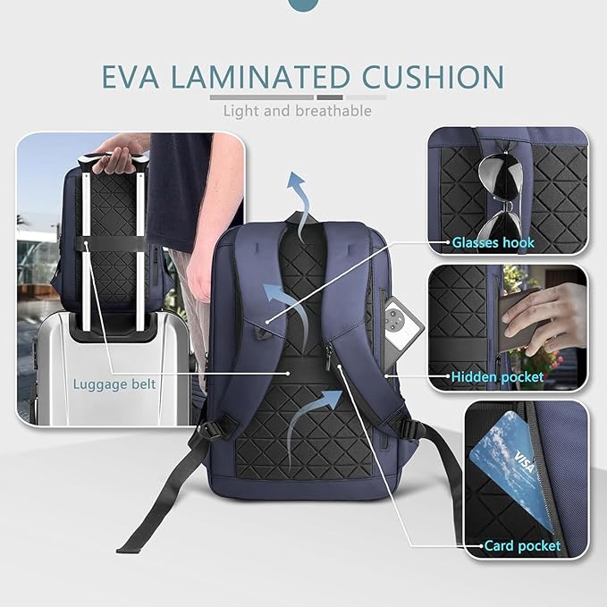 hk Laptop Backpack for Men with USB Charging Port for Business Work College Travel (Blue, 17.3 inch)