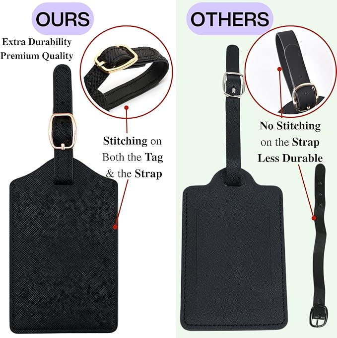 Luggage Tag PU Leather for Suitcase Baggage Handbag Travel Bag Label Suitcase Tag Label Tag w. Name Card & Privacy Cover (Q)