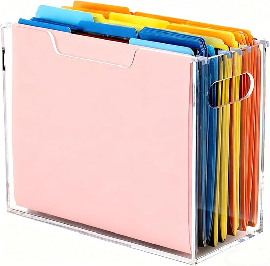 Acrylic File Organizer Box with Handles, Portable Letter Size Hanging File Folder Box, Desktop Filing Organizer for Home, Office - 1 Pack