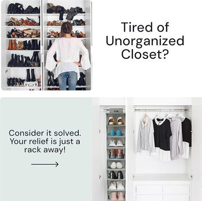 Boxy Concepts 10-Shelf Hanging Hat Organizer for Baseball Caps - Grey Contemporary Fabric - Space-Saving Baseball Cap Organizer & Closet Storage - Wall-Mount Hat Rack & Shoe Rack